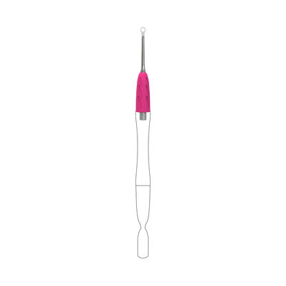 Embout pusher « anneau » UNIQ Combo WPPQ-11 Staleks Pro, vue d’ensemble, manchon silicone rose et tige acier, fond noir.
