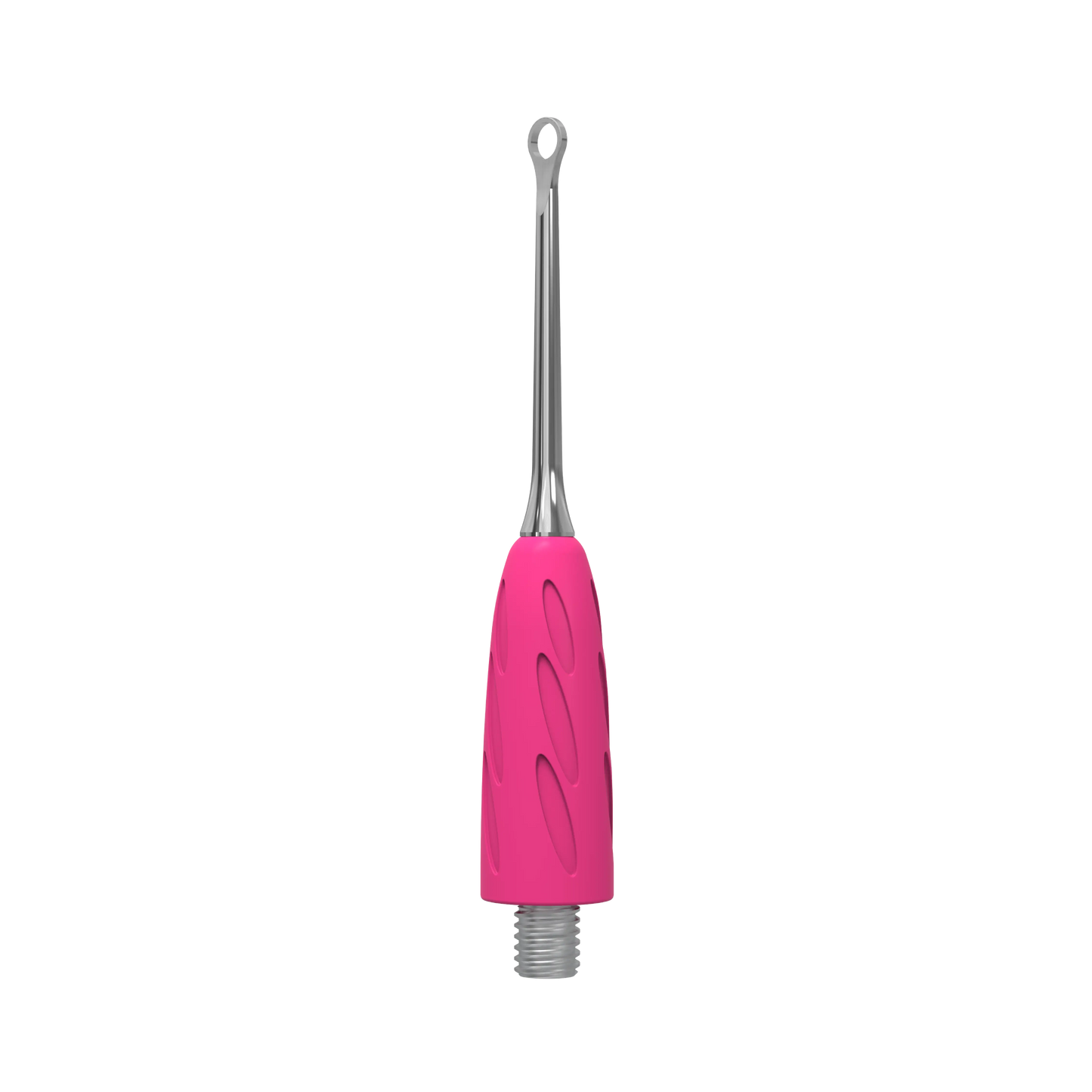 Gros plan embout « anneau » WPPQ-11, manchon silicone rose texturé, tige acier inox, vue trois-quarts.