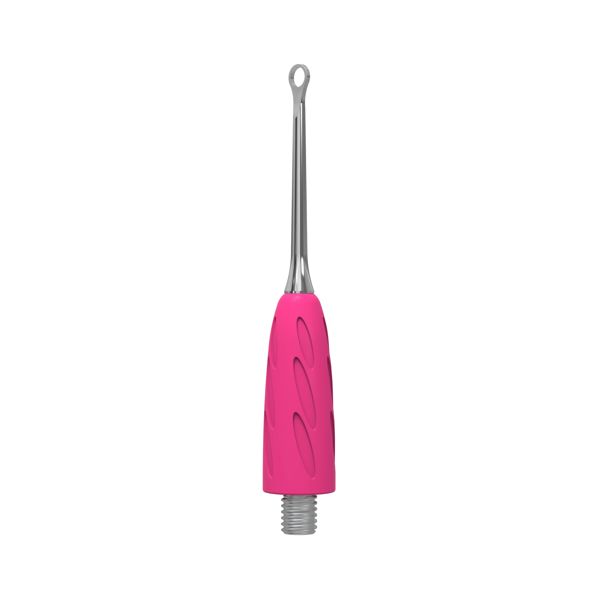 Gros plan embout « anneau » WPPQ-11, manchon silicone rose texturé, tige acier inox, vue trois-quarts.