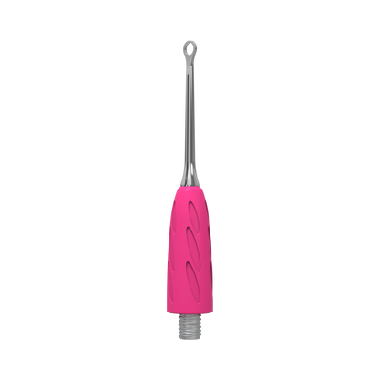 Gros plan embout « anneau » WPPQ-11, manchon silicone rose texturé, tige acier inox, vue trois-quarts.