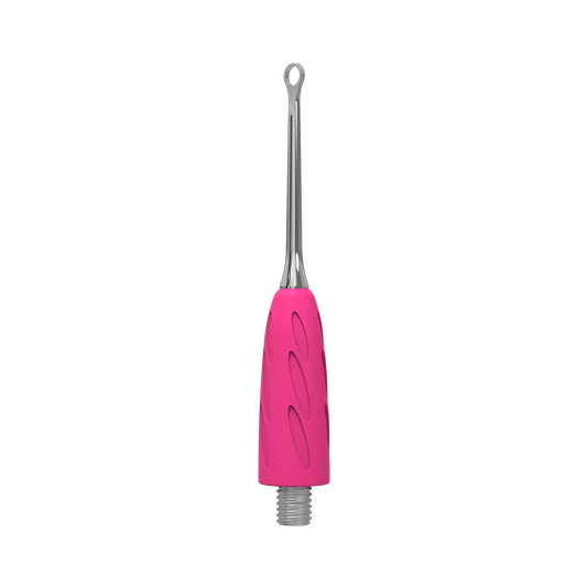 Gros plan embout « anneau » WPPQ-11, manchon silicone rose texturé, tige acier inox, vue trois-quarts.