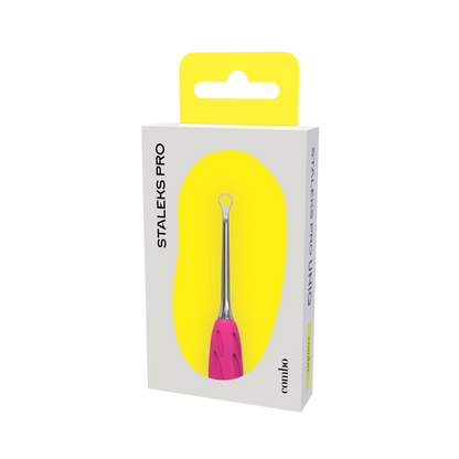 Packaging UNIQ Combo, embout pusher « anneau » WPPQ-11, vue boîte trois-quarts gauche (fond jaune).