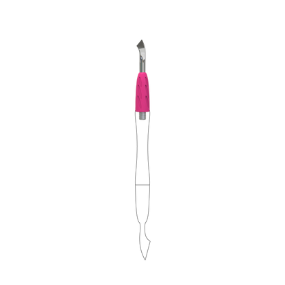 Embout pusher UNIQ 14 à lame inclinée – vue de face, gaine silicone rose et base filetée pour manche Combo.