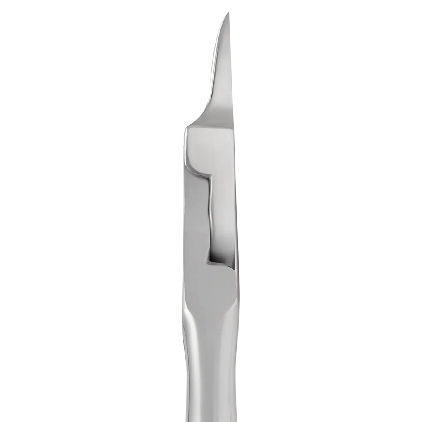 Gros plan de profil sur la partie active étroite de la pince Staleks PODO 30 18 mm